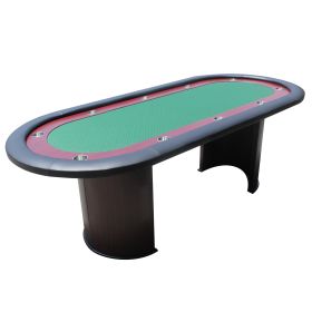 INO Design 96Inch Oval 10 Players Green Waterproof Cloth Red Racetrack Luna Wooden Legs Poker Table