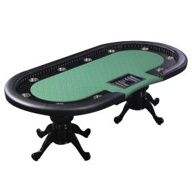 INO Design 94" Premium Oval Round Stud Rivet Decorate Green Felt Poker Table With Stylish Clawfoot Legs