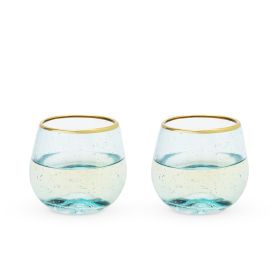 Aqua Bubble Stemless Wine Glass Set by Twine